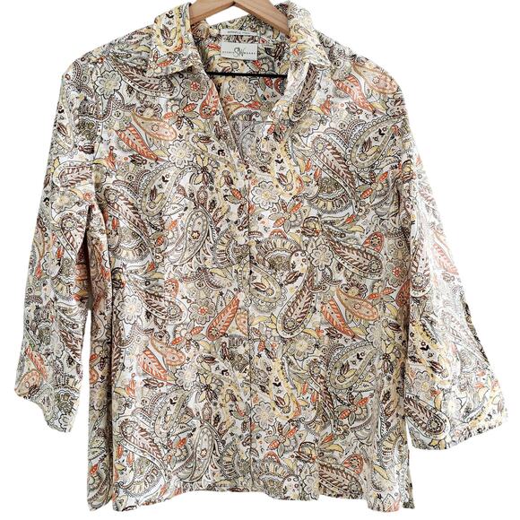Studio Works Button Up Paisley Print Top - Picture 2 of 7